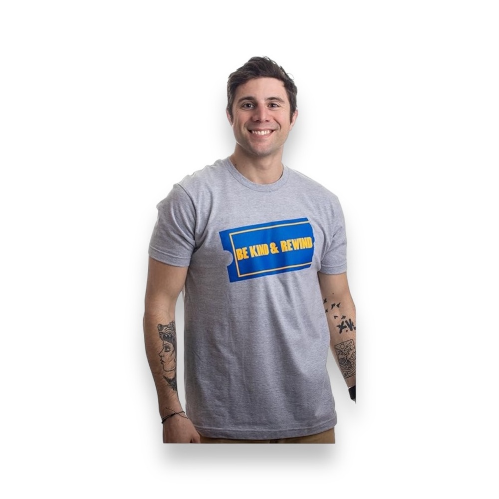 Blockbuster By Ann Arbor Short Sleeve Crew Neck “Be Kind & Rewind” Tee Gray M